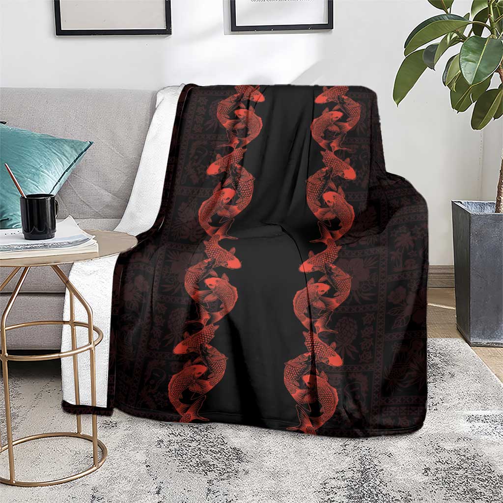 Hawaii Japan Koi Fish Red Blanket Tapa Pattern - Polynesian Pride