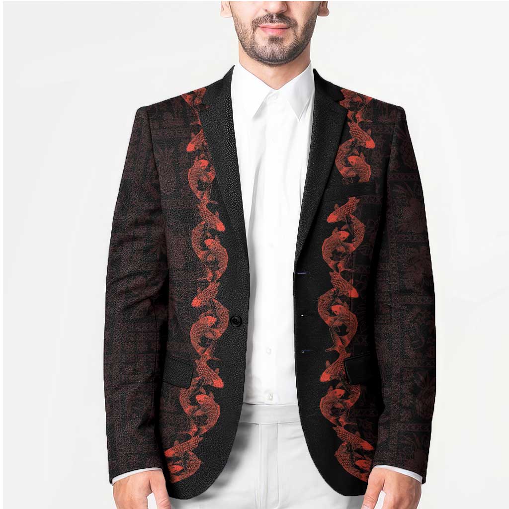 Hawaii Japan Koi Fish Red Blazer Tapa Pattern - Polynesian Pride