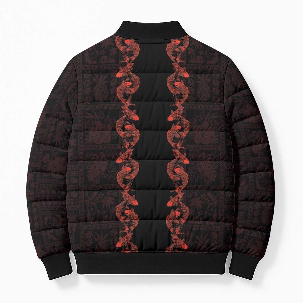 Hawaii Japan Koi Fish Red Bomber Puffer Jacket Tapa Pattern LT01 - Polynesian Pride