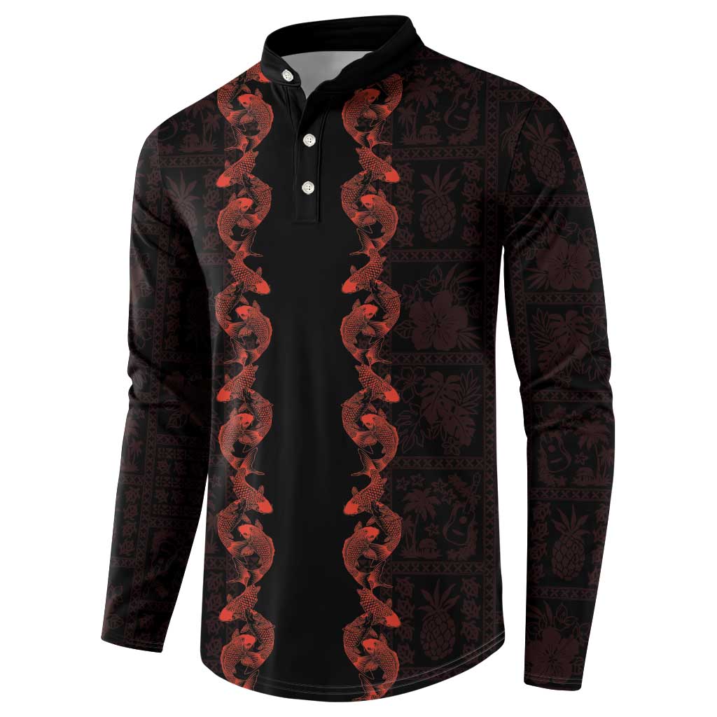 Hawaii Japan Koi Fish Red Button Sweatshirt Tapa Pattern LT01 - Polynesian Pride
