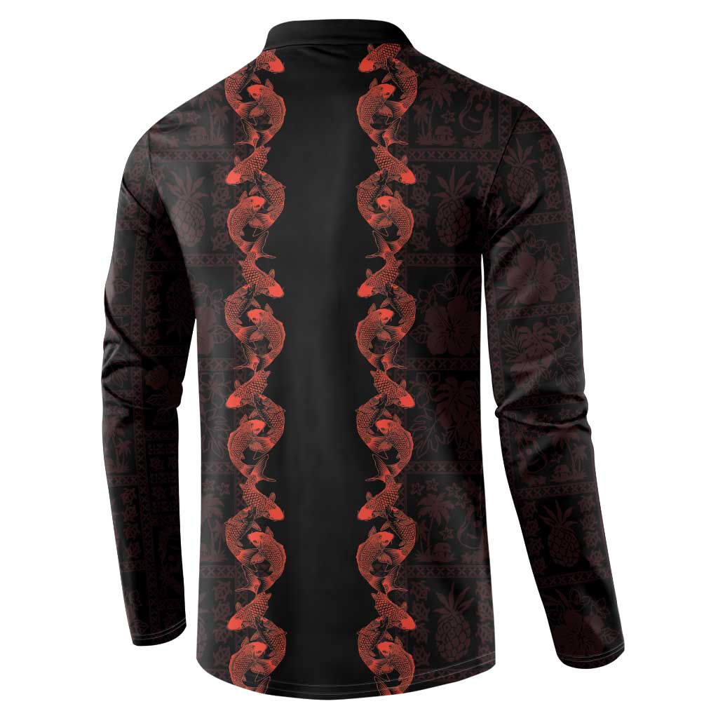 Hawaii Japan Koi Fish Red Button Sweatshirt Tapa Pattern LT01 - Polynesian Pride