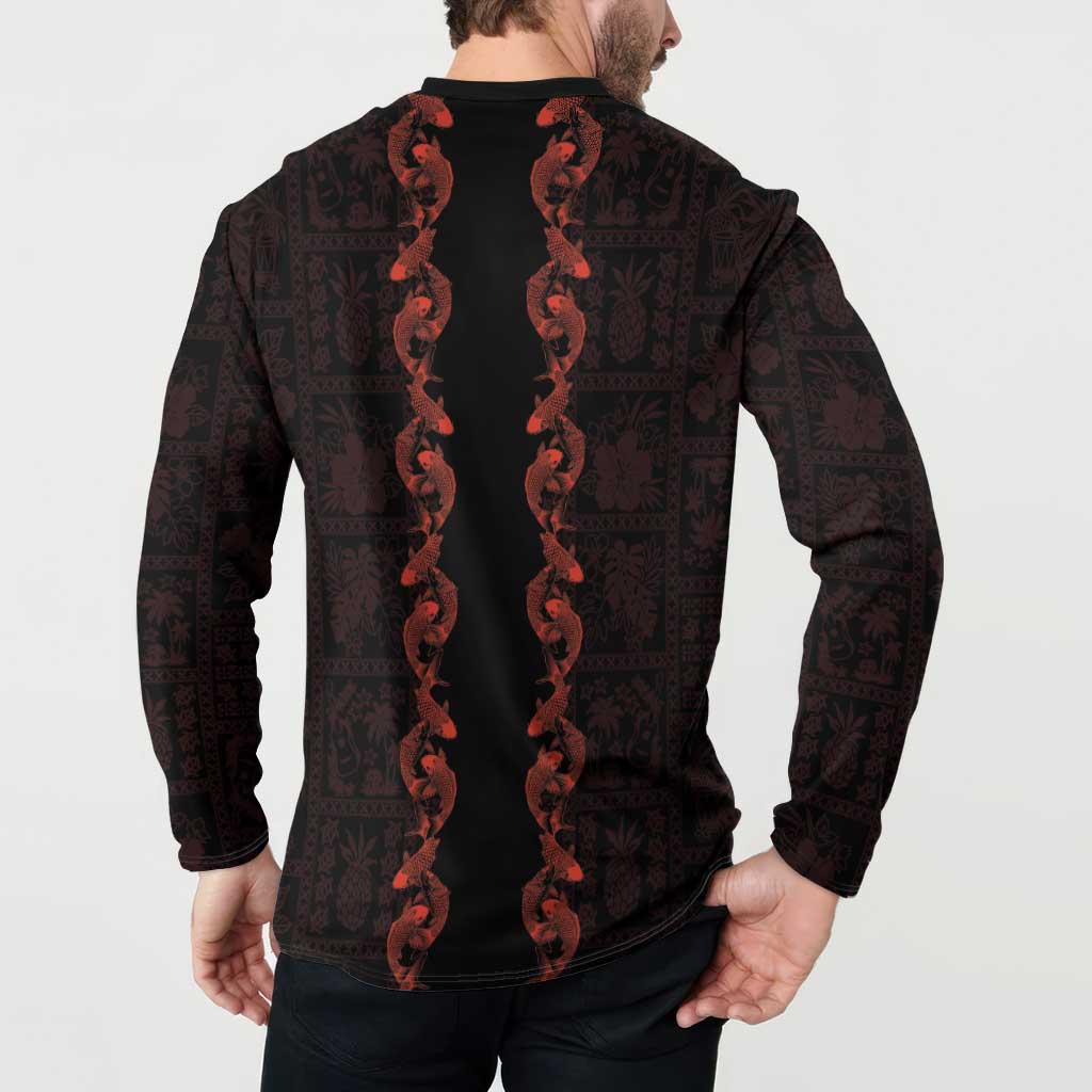 Hawaii Japan Koi Fish Red Button Sweatshirt Tapa Pattern LT01 - Polynesian Pride