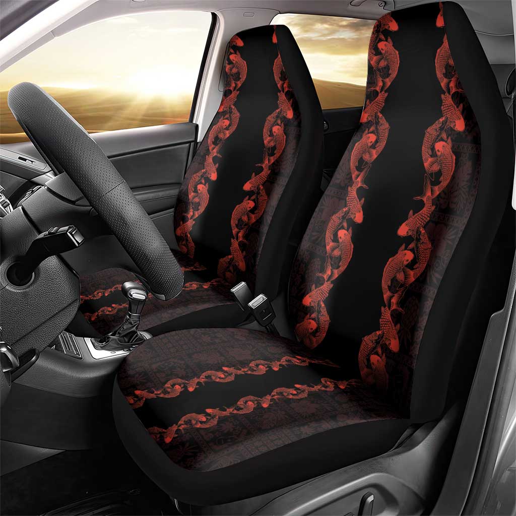 Hawaii Japan Koi Fish Red Car Seat Cover Tapa Pattern - Polynesian Pride