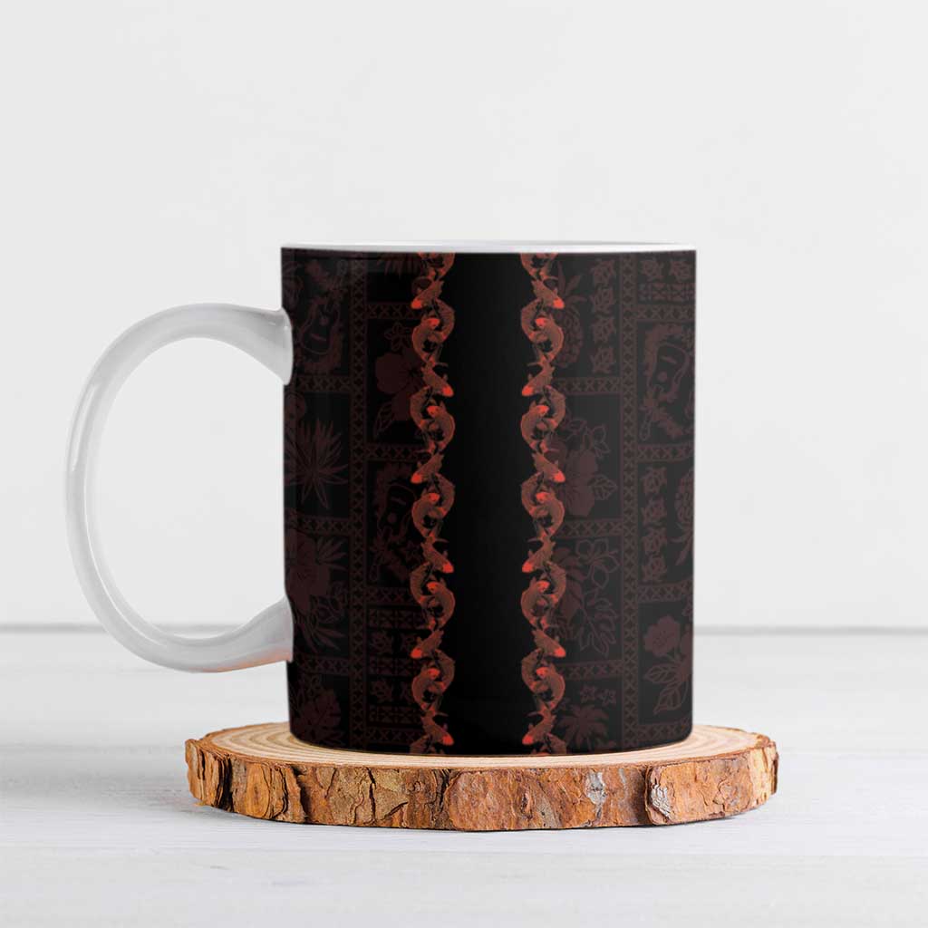 Hawaii Japan Koi Fish Red Ceramic Mug Tapa Pattern LT01 Red - Polynesian Pride