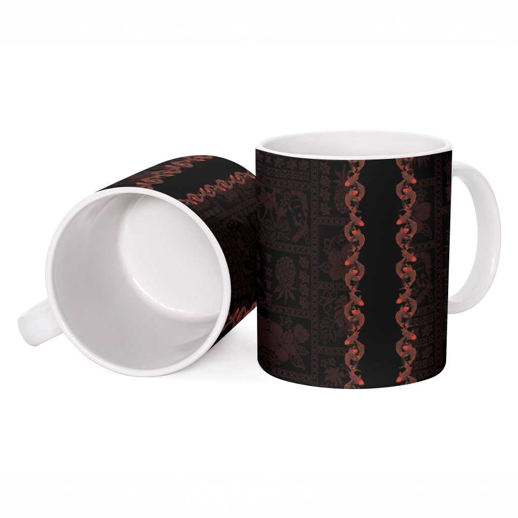 Hawaii Japan Koi Fish Red Ceramic Mug Tapa Pattern LT01 - Polynesian Pride
