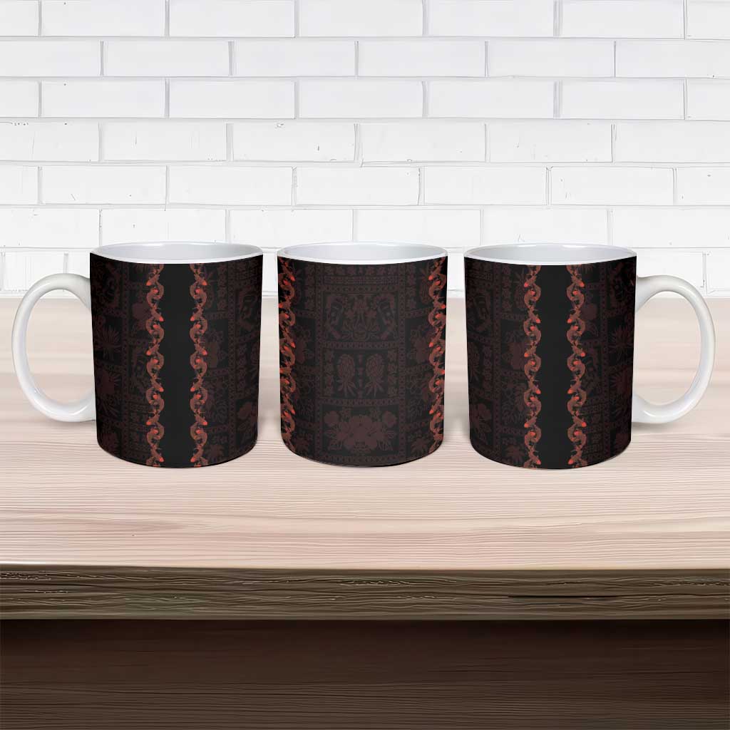 Hawaii Japan Koi Fish Red Ceramic Mug Tapa Pattern LT01 - Polynesian Pride