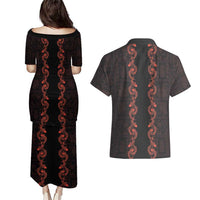 Hawaii Japan Koi Fish Red Couples Matching Puletasi and Hawaiian Shirt Tapa Pattern LT01 - Polynesian Pride