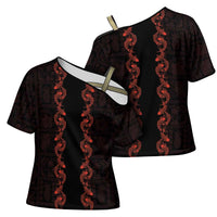 Hawaii Japan Koi Fish Red Cross Shoulder Shirt Tapa Pattern LT01 - Polynesian Pride