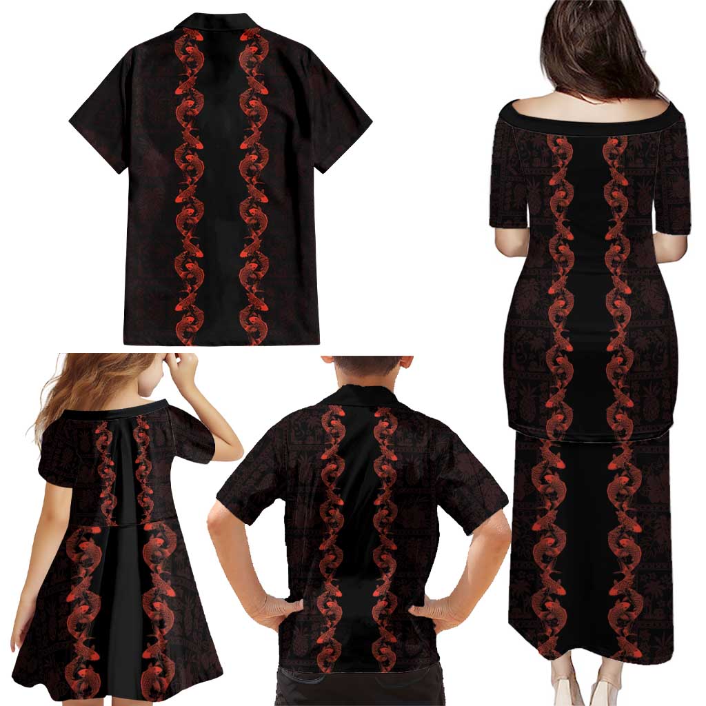 Hawaii Japan Koi Fish Red Family Matching Puletasi and Hawaiian Shirt Tapa Pattern LT01 - Polynesian Pride