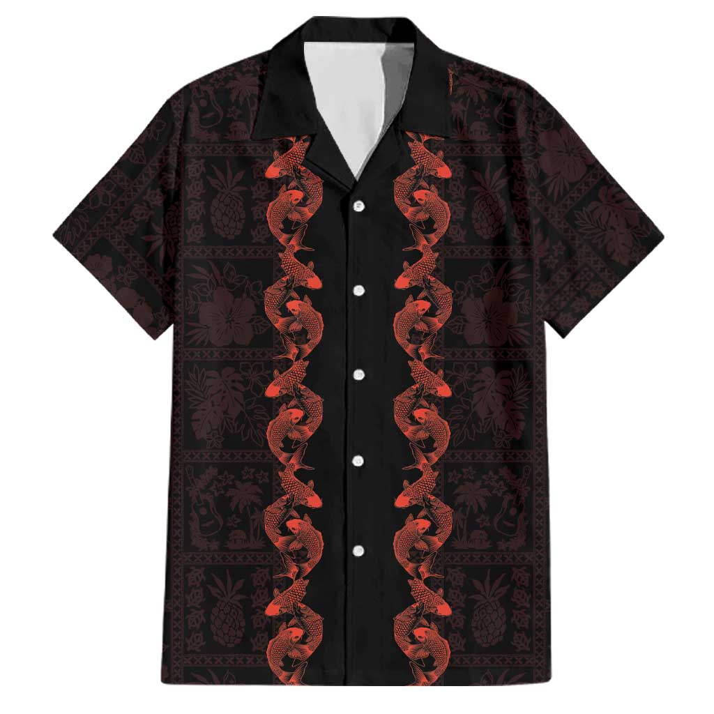 Hawaii Japan Koi Fish Red Family Matching Puletasi and Hawaiian Shirt Tapa Pattern LT01 Dad's Shirt - Short Sleeve Red - Polynesian Pride