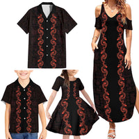 Hawaii Japan Koi Fish Red Family Matching Summer Maxi Dress and Hawaiian Shirt Tapa Pattern - Polynesian Pride