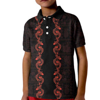 Hawaii Japan Koi Fish Red Kid Polo Shirt Tapa Pattern - Polynesian Pride