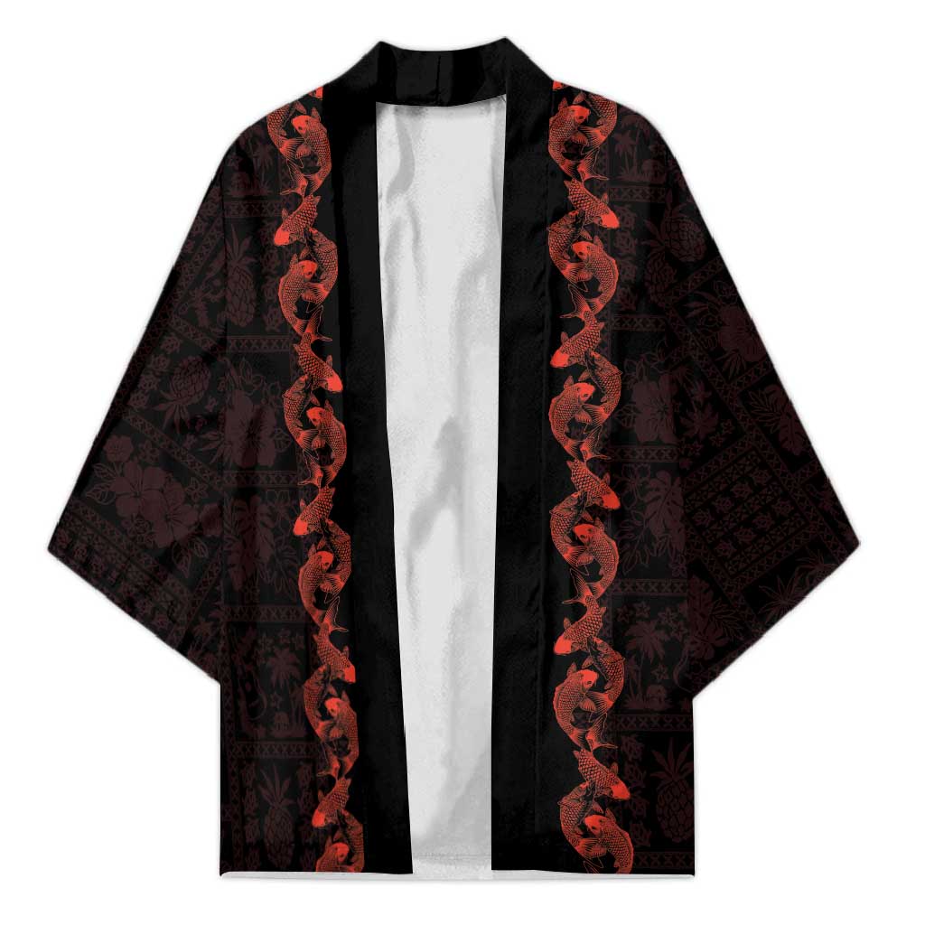 Hawaii Japan Koi Fish Red Kimono Tapa Pattern - Polynesian Pride