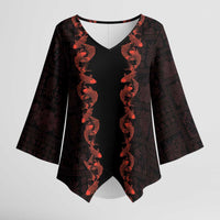 Hawaii Japan Koi Fish Red Kimono Sleeve Blouse Tapa Pattern LT01 Female Red - Polynesian Pride