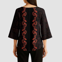 Hawaii Japan Koi Fish Red Kimono Sleeve Blouse Tapa Pattern LT01 - Polynesian Pride