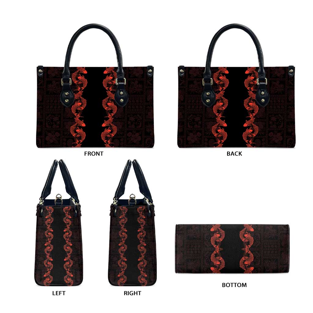 Hawaii Japan Koi Fish Red Leather Bag Tapa Pattern - Polynesian Pride