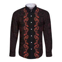 Hawaii Japan Koi Fish Red Long Sleeve Button Shirt Tapa Pattern LT01 Unisex Red - Polynesian Pride
