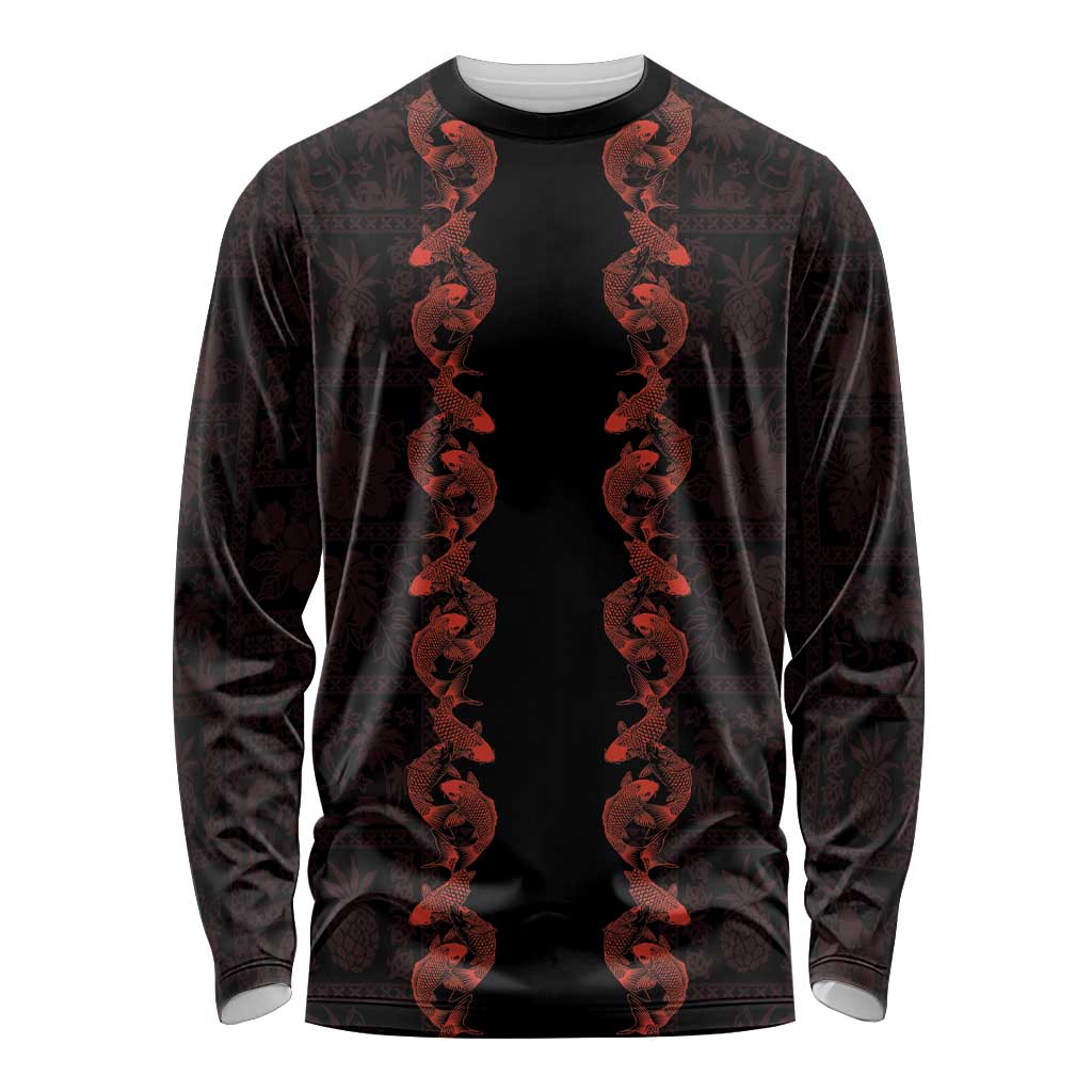 Hawaii Japan Koi Fish Red Long Sleeve Shirt Tapa Pattern LT01 Unisex Red - Polynesian Pride