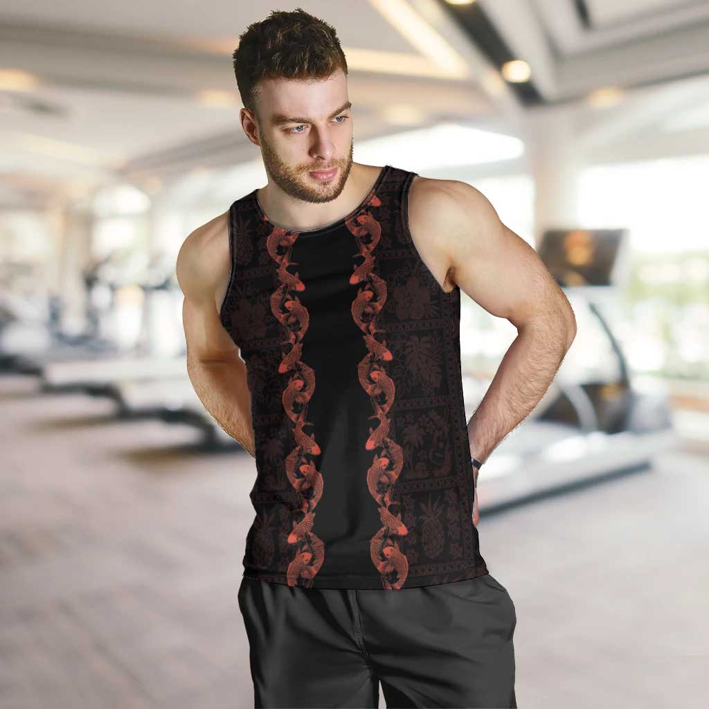 Hawaii Japan Koi Fish Red Men Tank Top Tapa Pattern LT01 Red - Polynesian Pride