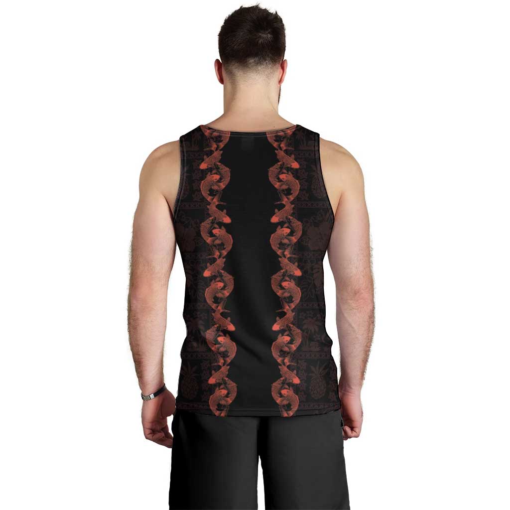Hawaii Japan Koi Fish Red Men Tank Top Tapa Pattern LT01 - Polynesian Pride