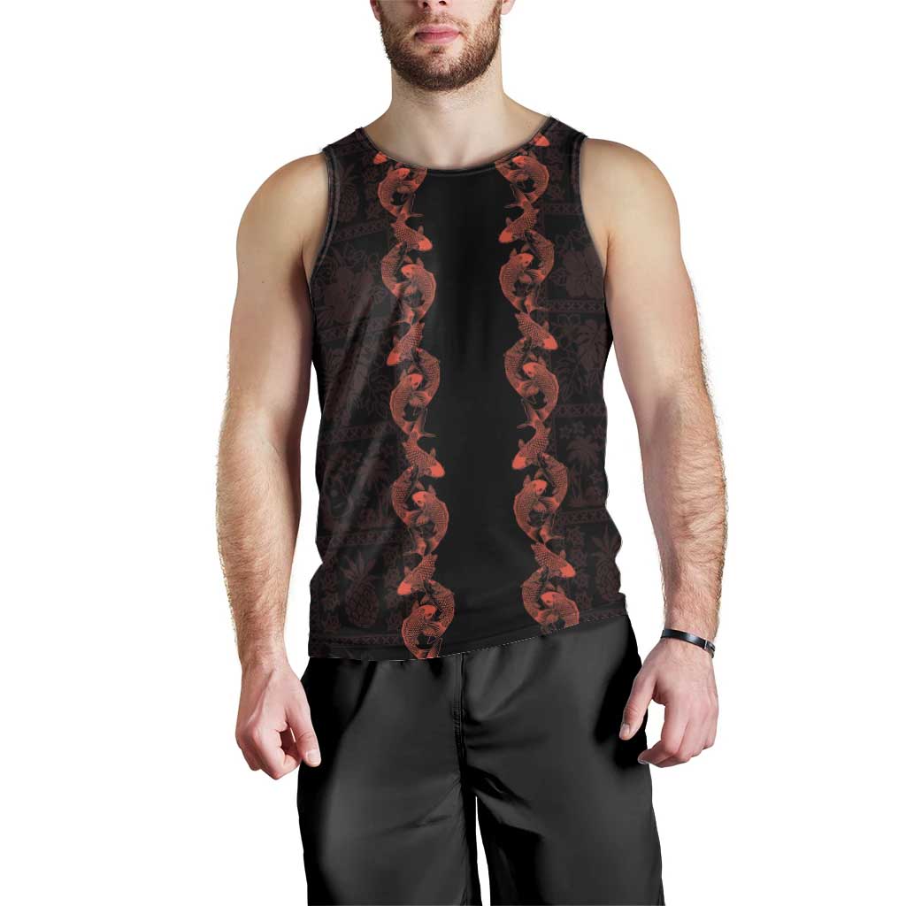 Hawaii Japan Koi Fish Red Men Tank Top Tapa Pattern LT01 - Polynesian Pride
