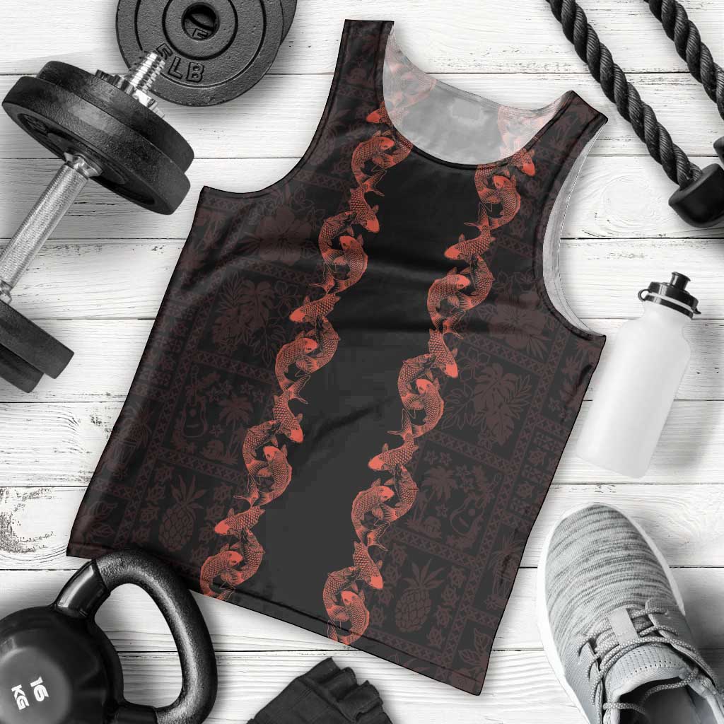 Hawaii Japan Koi Fish Red Men Tank Top Tapa Pattern LT01 - Polynesian Pride