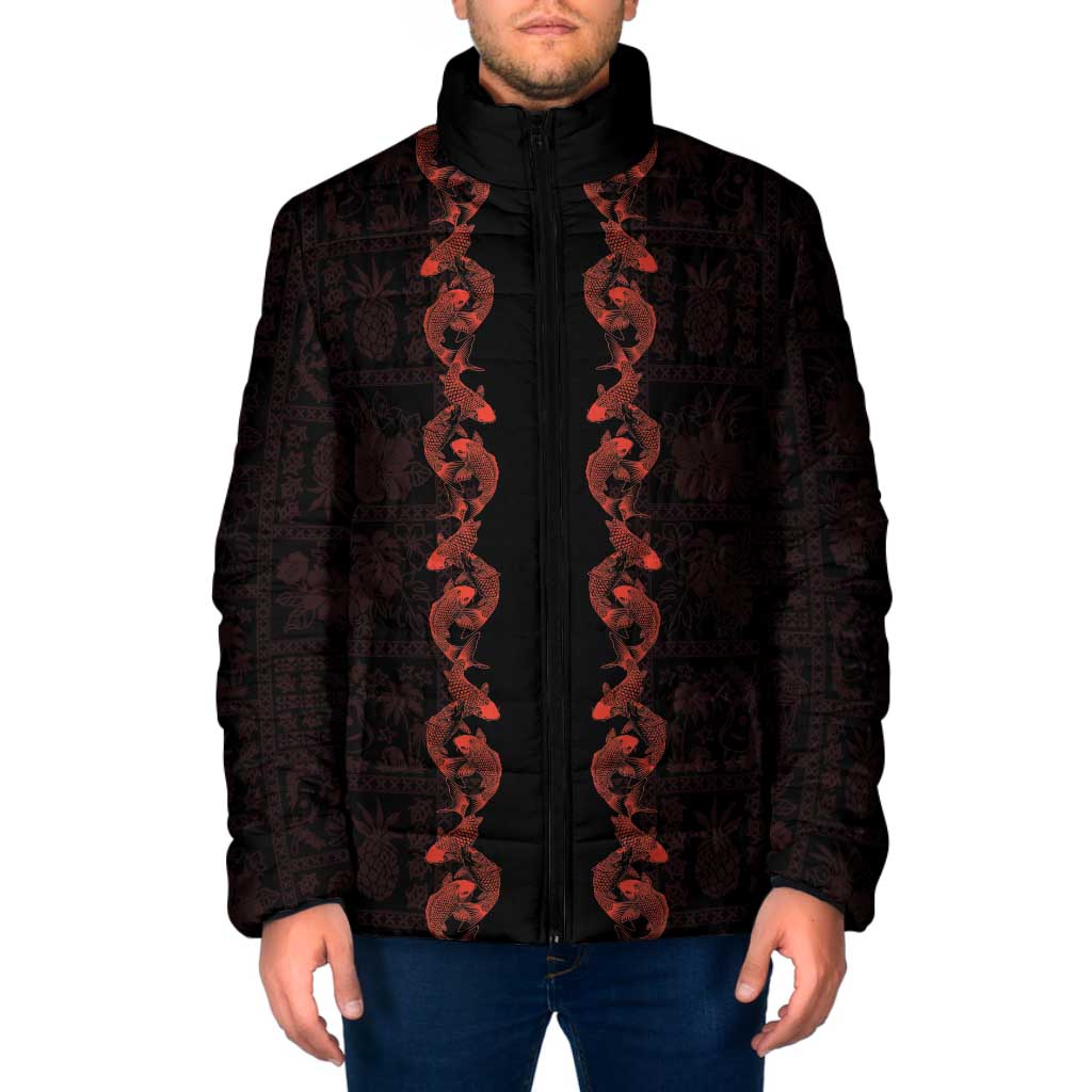 Hawaii Japan Koi Fish Red Padded Jacket Tapa Pattern LT01 Men Red - Polynesian Pride