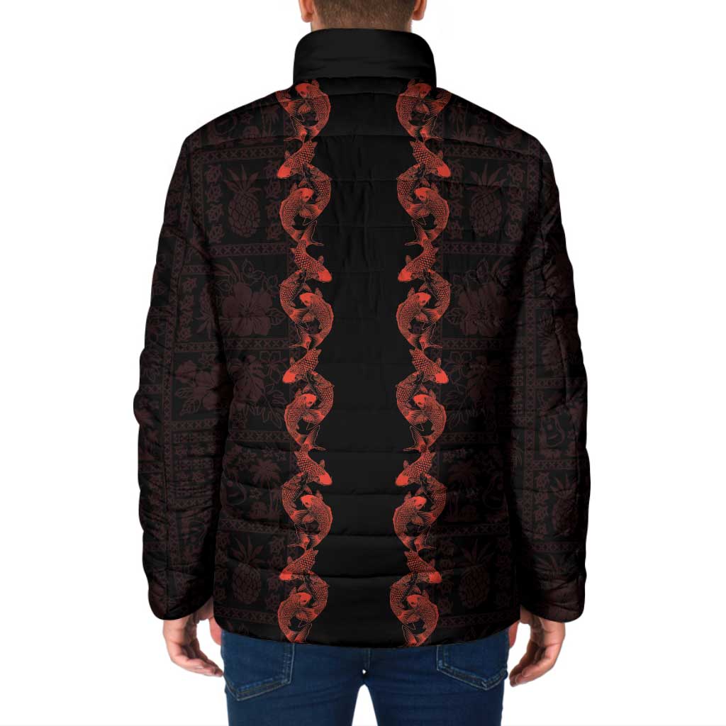 Hawaii Japan Koi Fish Red Padded Jacket Tapa Pattern LT01 - Polynesian Pride