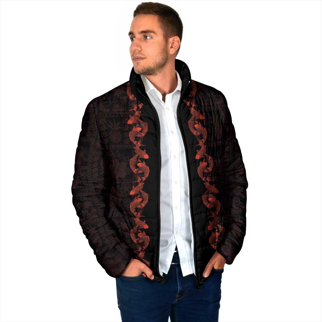 Hawaii Japan Koi Fish Red Padded Jacket Tapa Pattern LT01 - Polynesian Pride