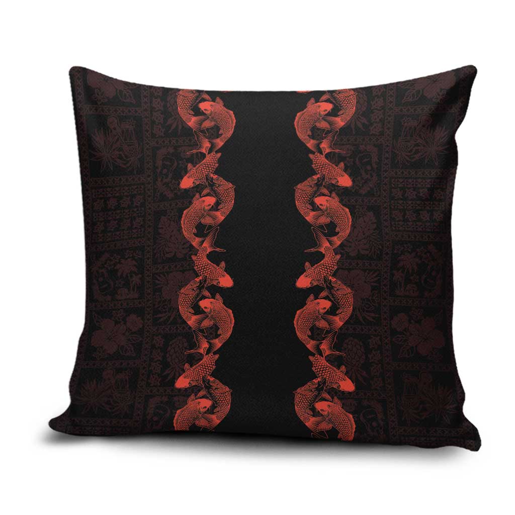 Hawaii Japan Koi Fish Red Pillow Cover Tapa Pattern - Polynesian Pride