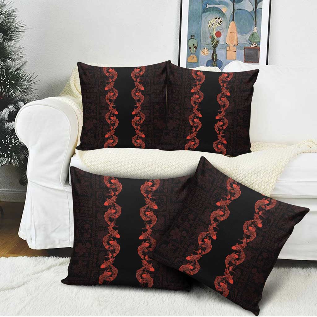 Hawaii Japan Koi Fish Red Pillow Cover Tapa Pattern - Polynesian Pride