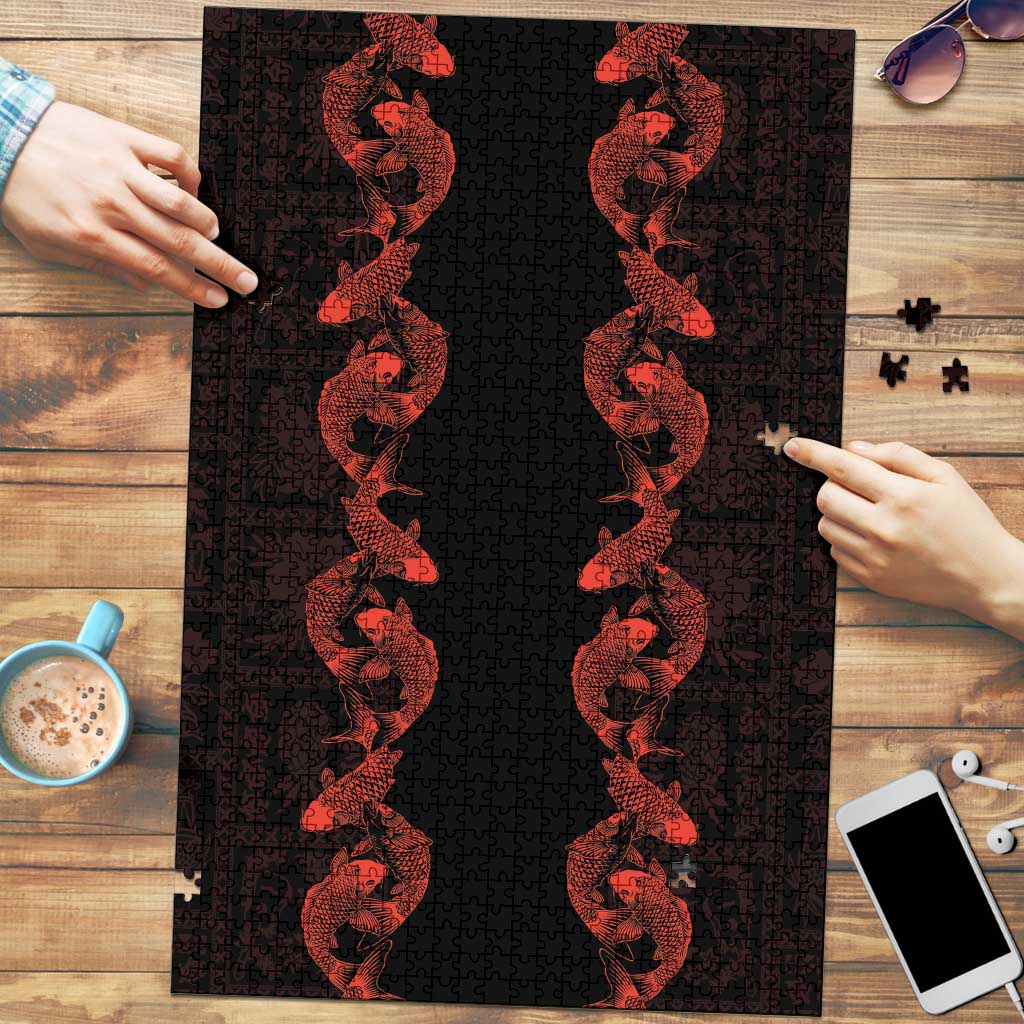 Hawaii Japan Koi Fish Red Puzzle Tapa Pattern LT01 Red - Polynesian Pride