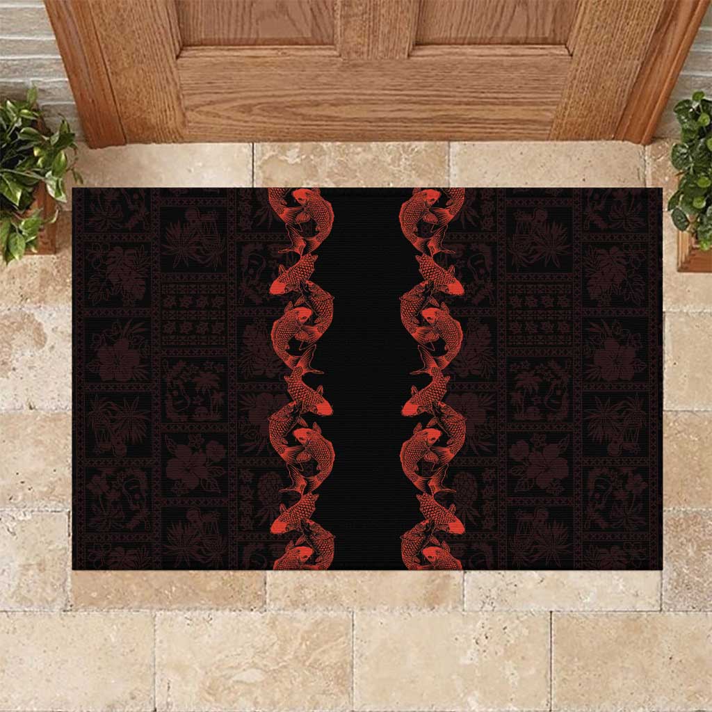 Hawaii Japan Koi Fish Red Rubber Doormat Tapa Pattern LT01 Red - Polynesian Pride
