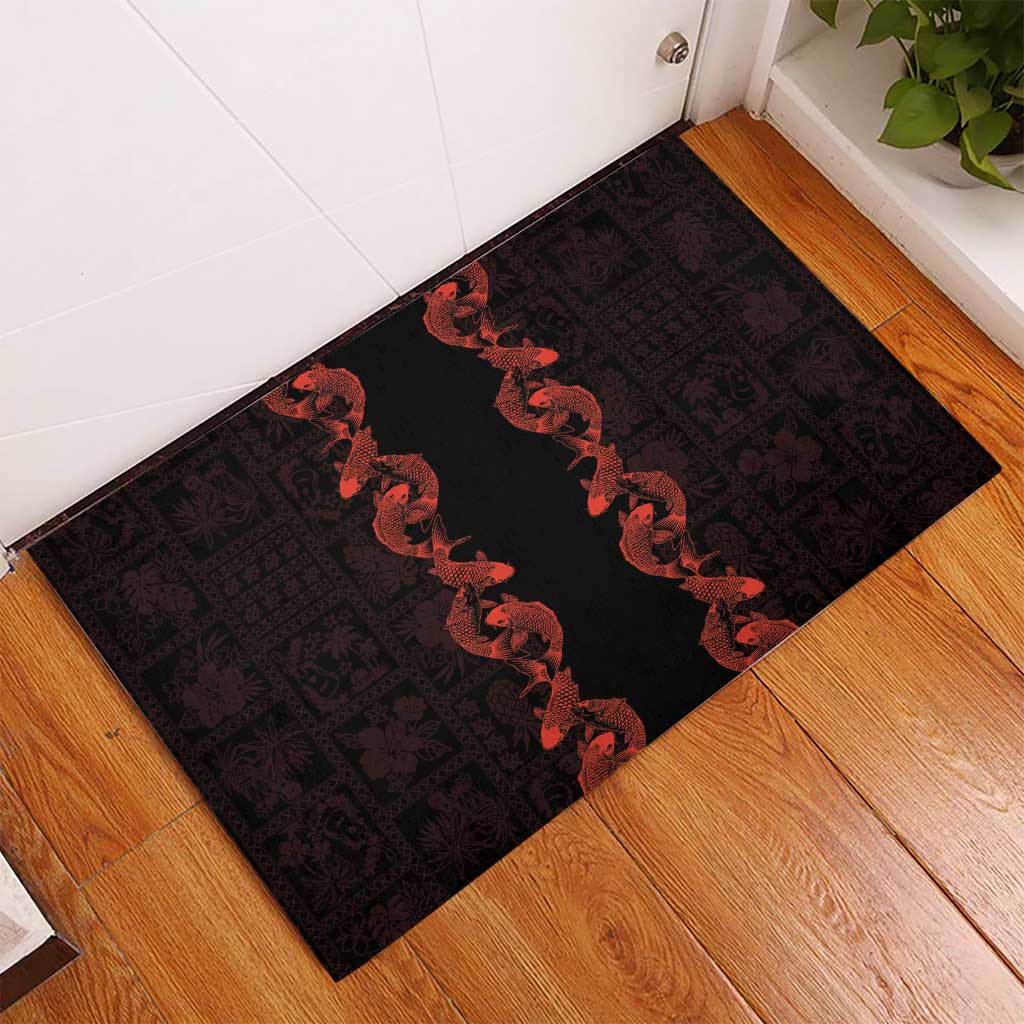 Hawaii Japan Koi Fish Red Rubber Doormat Tapa Pattern LT01 - Polynesian Pride