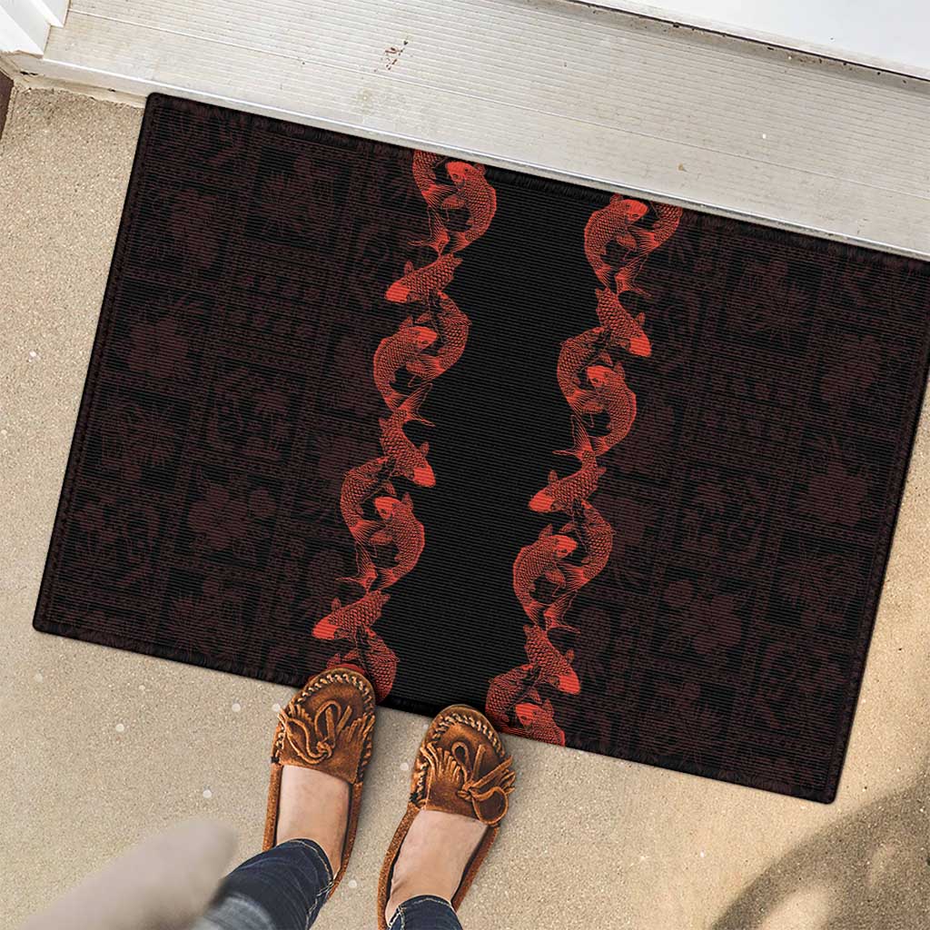 Hawaii Japan Koi Fish Red Rubber Doormat Tapa Pattern LT01 - Polynesian Pride