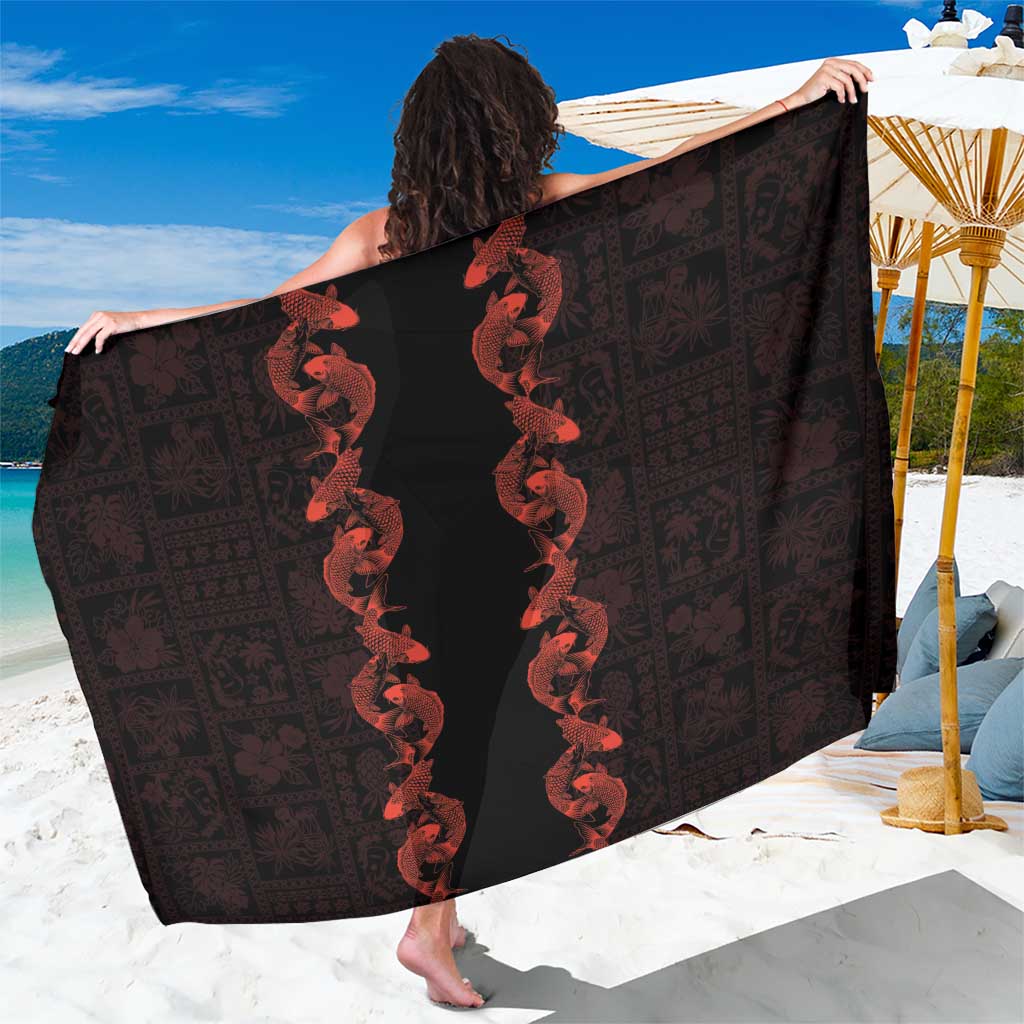 Hawaii Japan Koi Fish Red Sarong Tapa Pattern - Polynesian Pride