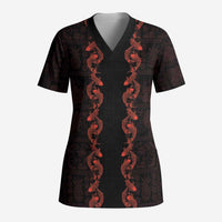 Hawaii Japan Koi Fish Red Scrub Top Tapa Pattern LT01 Adult Red - Polynesian Pride
