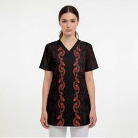 Hawaii Japan Koi Fish Red Scrub Top Tapa Pattern LT01 - Polynesian Pride