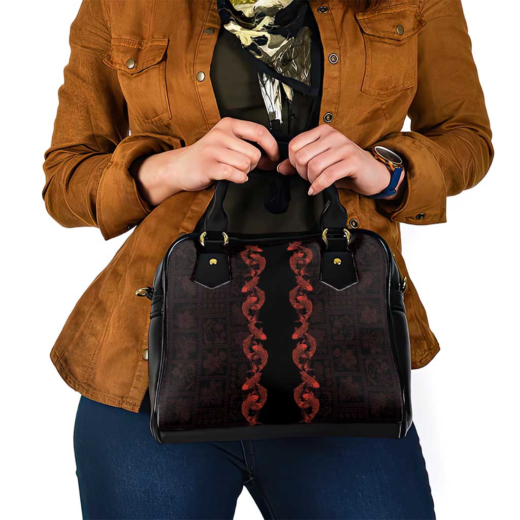 Hawaii Japan Koi Fish Red Shoulder Handbag Tapa Pattern LT01 - Polynesian Pride