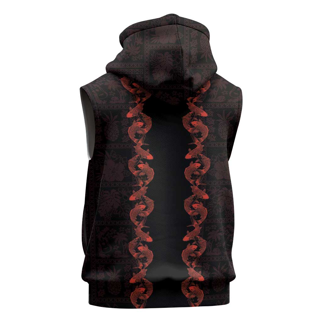 Hawaii Japan Koi Fish Red Sleeveless Hoodie Tapa Pattern LT01 - Polynesian Pride