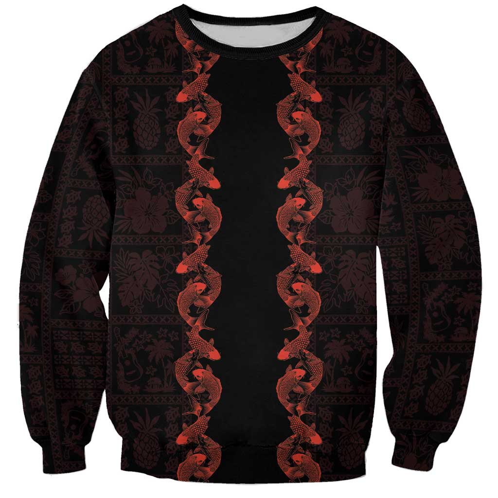 Hawaii Japan Koi Fish Red Sweatshirt Tapa Pattern LT01 Unisex Red - Polynesian Pride
