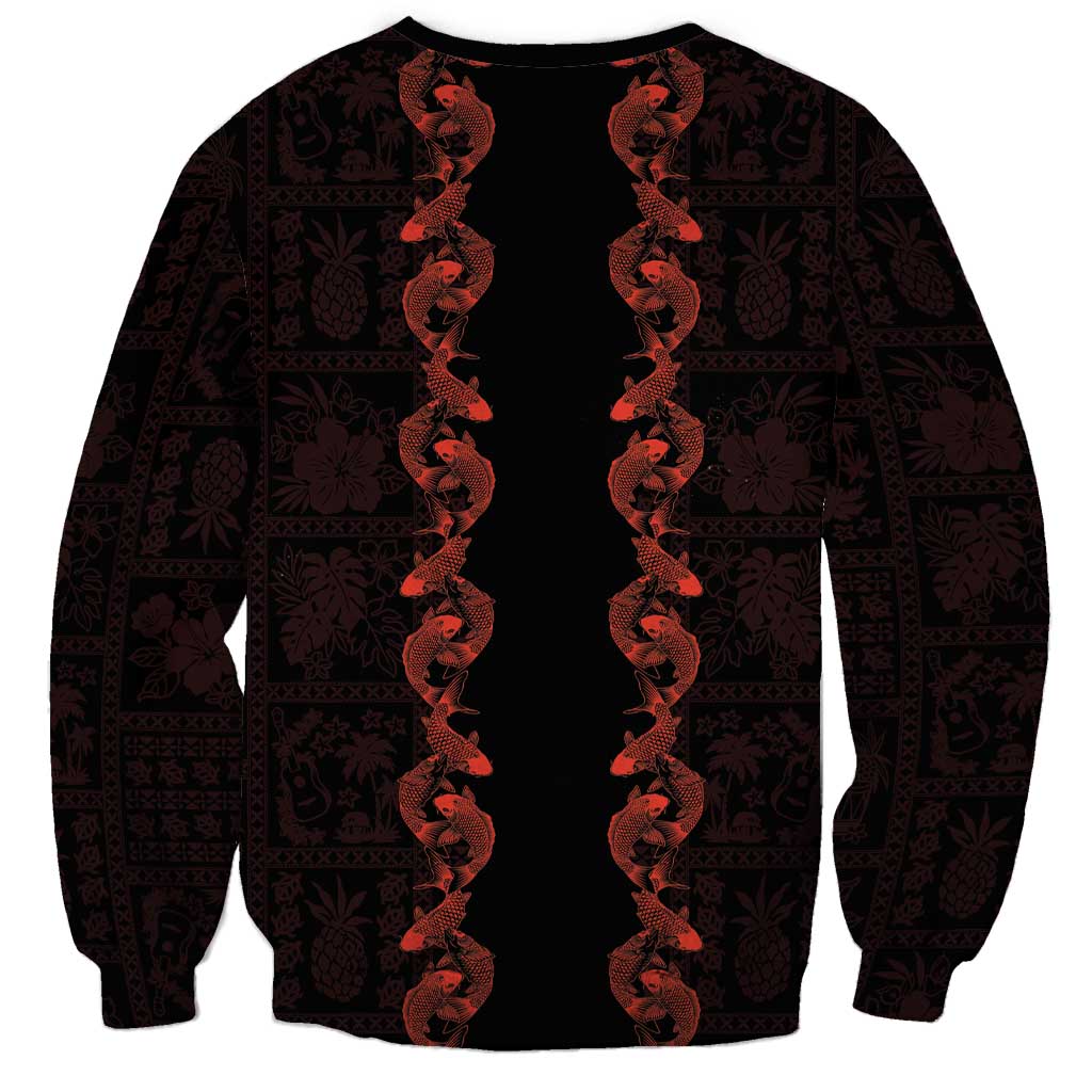 Hawaii Japan Koi Fish Red Sweatshirt Tapa Pattern LT01 - Polynesian Pride
