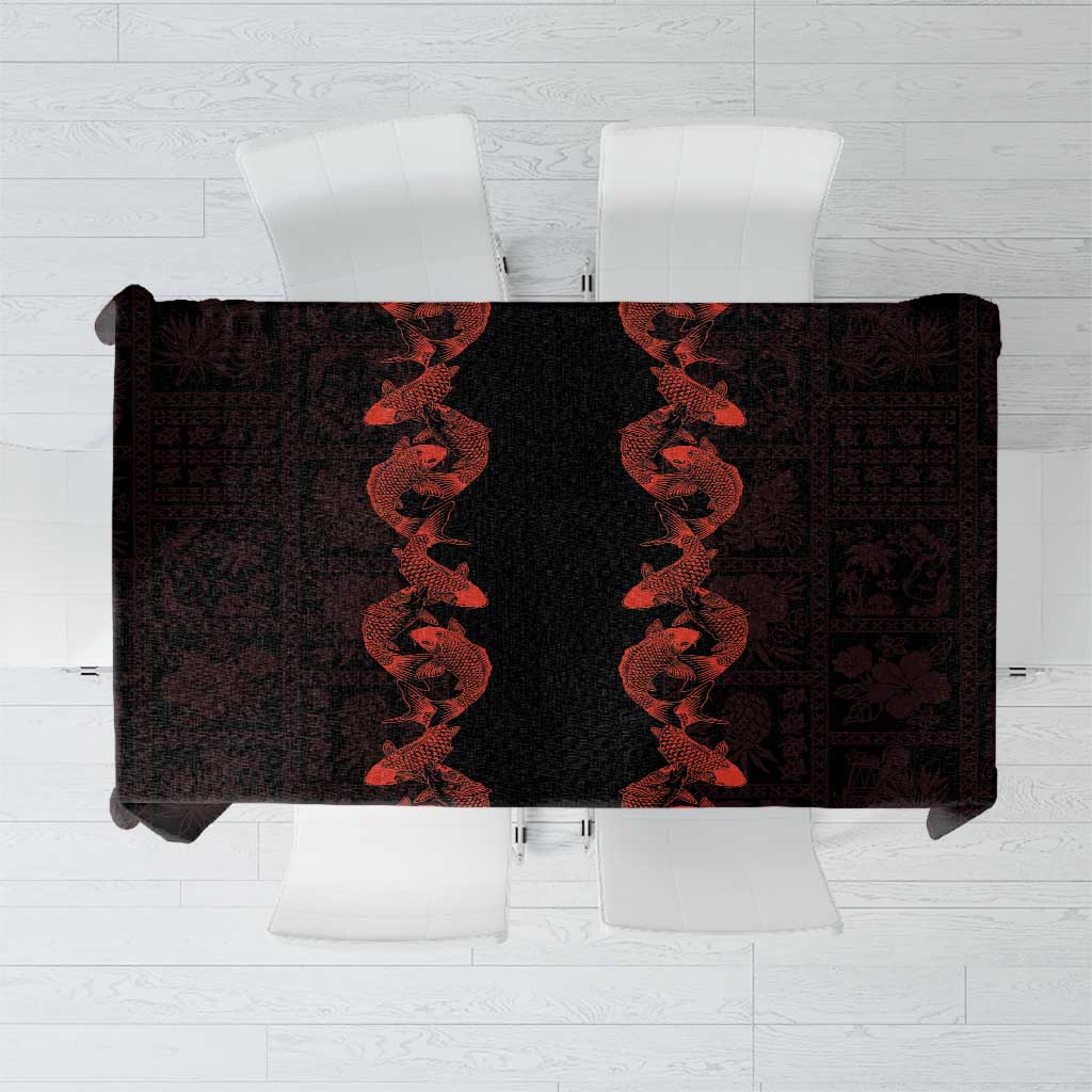 Hawaii Japan Koi Fish Red Tablecloth Tapa Pattern LT01 Red - Polynesian Pride