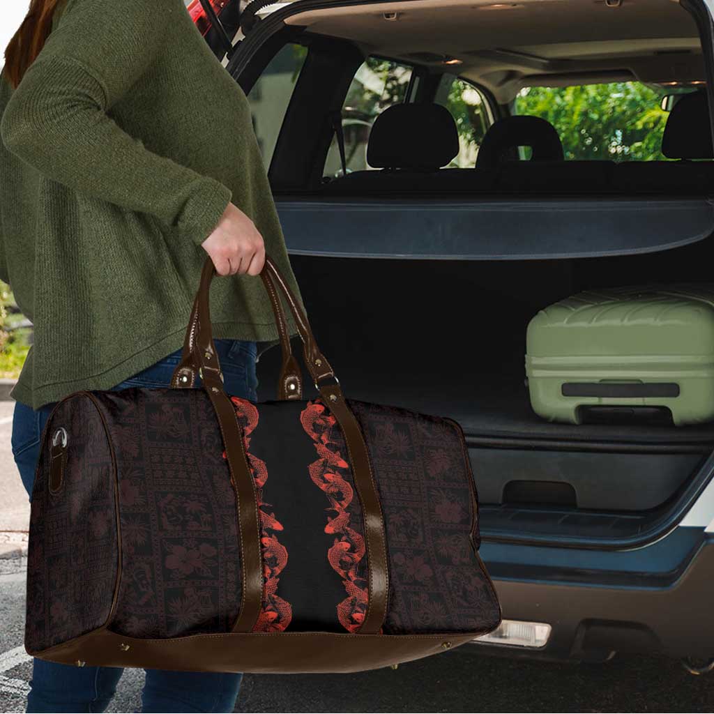 Hawaii Japan Koi Fish Red Travel Bag Tapa Pattern - Polynesian Pride