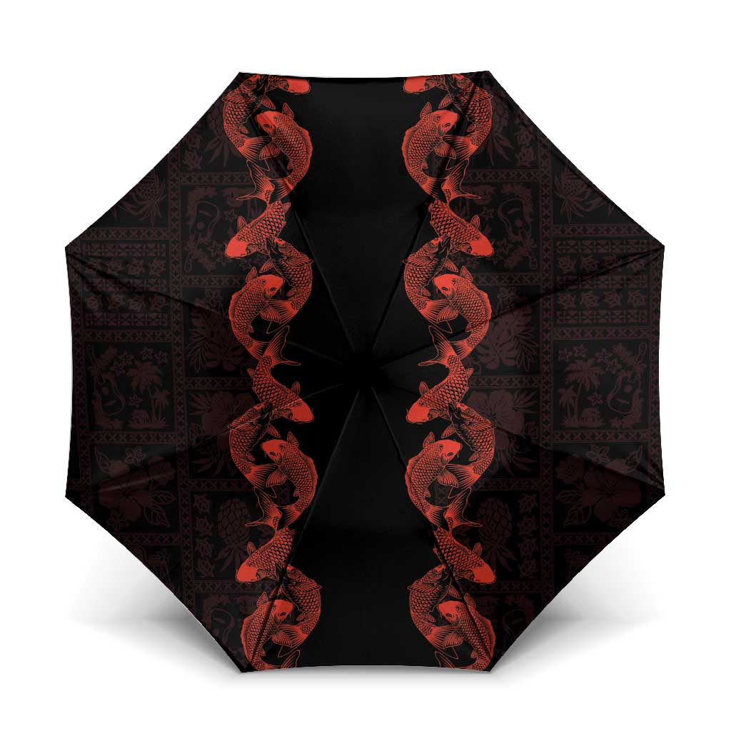 Hawaii Japan Koi Fish Red Umbrella Tapa Pattern LT01 One Size Folded 11.42 inch Opened Diameter 37.4 inch Red - Polynesian Pride