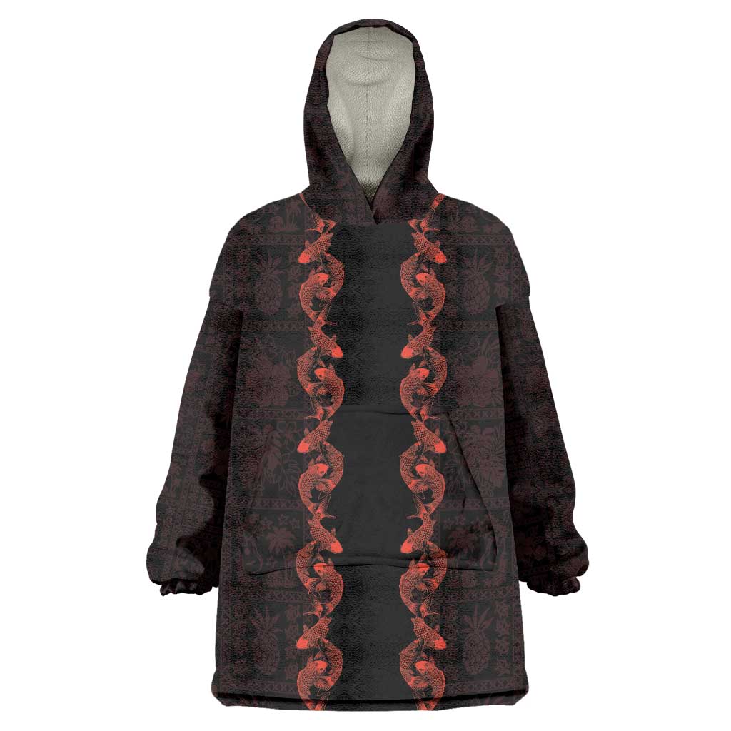 Hawaii Japan Koi Fish Red Wearable Blanket Hoodie Tapa Pattern LT01 One Size Red - Polynesian Pride