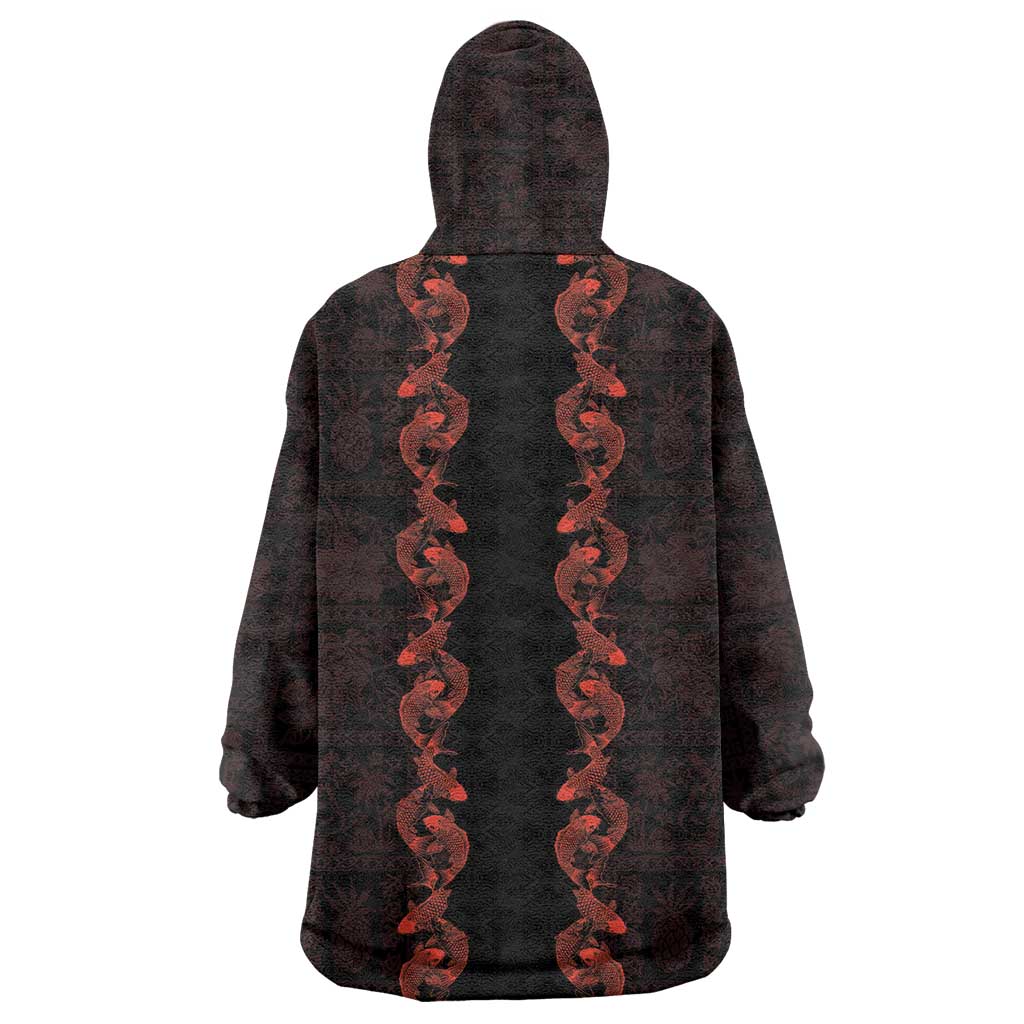 Hawaii Japan Koi Fish Red Wearable Blanket Hoodie Tapa Pattern LT01 - Polynesian Pride