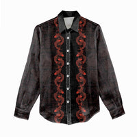 Hawaii Japan Koi Fish Red Women Casual Shirt Tapa Pattern - Polynesian Pride