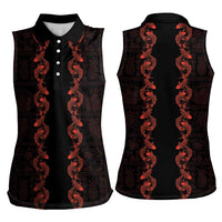 Hawaii Japan Koi Fish Red Women Sleeveless Polo Shirt Tapa Pattern LT01 - Polynesian Pride