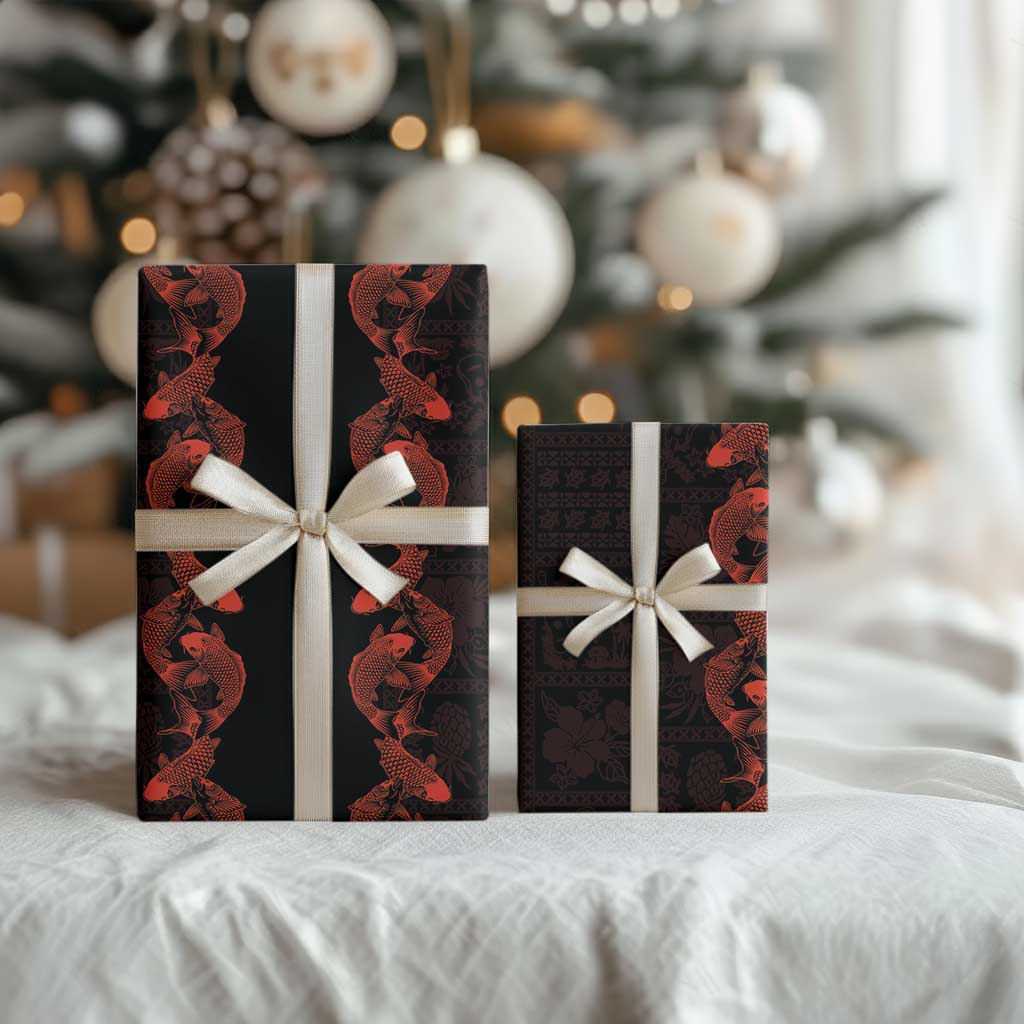 Hawaii Japan Koi Fish Red Wrapping Paper Tapa Pattern LT01 - Polynesian Pride